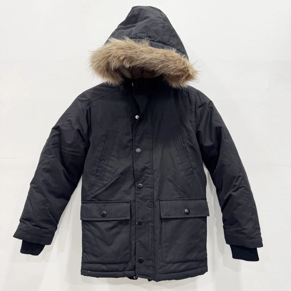 Old Navy Kids Water Resistant Faur Fur Trim Hooded Expedition Parka Black Medium